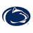 A blue oval logo with white curved lines on the left, and a pixelated text graphic reading "We are... Penn State!" on the right against a light blue background.
