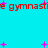 A static image with cyan background, red text repeating 'gymnastie', and scattered pink plus signs.