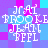 Pixelated text 'NAT BROOKE JEAN PEEL' in white on a purple and cyan checkered background with visible pixelation artifacts.
