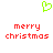Green pixelated heart symbol above red text reading 'merry christmas' in two identical instances on a white background.