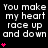 Black background with repeated white text "You make my heart race up and down" surrounded by pink hearts that animate in sequence.