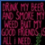 A static image with six text blocks in pixelated font, each containing humorous or cautionary phrases about drinking and sexual behavior.