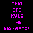 Pixelated text "OMG ITS KYLE THE WANGSTA!!" in bright pink on black background with red rectangular overlays on individual words.