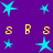 cyan star icons and yellow 'S'/'B' letters on a purple background, with varying star sizes and letter positions across frames