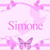 Pink-themed static icon with 'Simone' text, pink butterflies, and pink floral patterns on a light pink background.