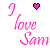 identical 'I love Sam' text icons with varying heart colors above each instance, displayed on a white background