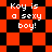 Pixelated red and black checkered background with white text reading 'Koy is a sexy boy!' in four distinct arrangements.