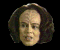 Five pixelated head portraits with dark curly hair against black backgrounds, showing varied facial expressions including neutral and smiling states.