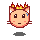 Pixelated cat head with flame crown, four variations showing eye and tear changes on gray background.