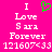 A bright pink background displays white pixelated text reading "I Love Sara Forever 121607<33" with a green heart symbol replacing the word 'love' in one version.