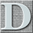 Static grayscale icon of a stylized capital letter D with anti-aliased edges and subtle shading, set against a light gray background.
