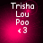 Pixelated text 'Trisha Lou Poo' with a heart symbol '<3' on a pink-to-black gradient background, showing subtle animation changes across frames.