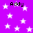 Purple background with white stars and repeated black text 'Addy' in pixelated font.
