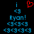 A pixelated digital image displays blue text and symbols on a black background, with one version showing a red heart symbol above the text.
