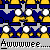 Pixelated yellow figure with white eyes and blue accents repeatedly appears in a pattern with text banners reading 'Awwwww...Awwwww... Make Out!!! Make Out!!!'