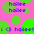 Static image with pink background and green circles, displaying repeated text 'hailee' in blue pixelated font.