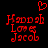 Red pixelated text and heart symbol on black background, with two identical side-by-side layouts of 'Hannah Loves Jacob' in stylized font.
