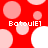 Red background with pink and white circles; four instances of 'BatouIE1' text in pixelated font.