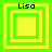Four square display a green and yellow layered square design with "Lisa" text above each