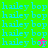 repeating 'hailey bop' text in cyan on green and pink backgrounds with two distinct color changes at the bottom-right corner