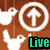 Brown background with white icons including a circle with an upward arrow, a bird, and a mouse head, with green text overlays reading "Live," "Above," "the," and "influence."