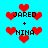 Pixelated red hearts and black text on cyan background with animated heart size changes.