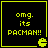 Four identical black square with yellow borders display "omg. its PACMAN!!" text and a Pac-Man character icon in the bottom-right corner