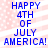 Blue text reading 'HAPPY 4TH OF JULY AMERICA!' on a pink and white striped background with small dots.