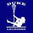 Blue background with white pixelated text and a figure holding a pole, labeled 'DUKE' above and 'TYPE OF SPORT' below.