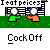 Animated pixel art of two figures at a goalpost with changing text above and facial color variations.