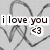 Pixelated gray background with dark gray abstract lines forming a heart shape, overlaid by white rectangular text boxes containing 'i love you' and '<3'.