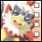 A 48x48 pixel animated contact sheet showing two frames of a Digimon character with yellow face, gray eyes, and red accents on an orange background.