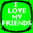 Green square icon with rounded corners and black border displaying white text "I LOVE MY FRIENDS" in four
