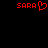 Red pixelated text 'SARA' with a heart symbol on the left side, and 'SARA' alone on the right side, against a black background.