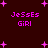 Dark red background with pink pixelated text reading "JeSsEs GIRL" and scattered pink plus signs in a pattern