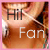 Pixelated image with pink border showing partial text 'Hil' and 'Fan', warm brown-orange background, visible pixelation artifacts.