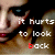 A 3x3 contact sheet of animated frames showing a woman's face with text overlay, each frame displaying the phrase "it hurts to look back" with "back" in red.