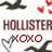 Animated sequence of repeated 'HOLLISTER XOXO' text with red hearts and dark bird silhouettes on white background.