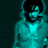 Pixelated teal-and-black static icon of a person with dark hair and beard wearing a hooded top against a dark background.