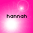 Four identical pink square each display the name 'hannah' in black pixelated text with a bright white light effect above the text
