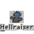 Pixelated icon shows a gray hand holding a blue spiked ball with black dots, below which is white text reading Hellraiser on light gray background.