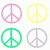 twelve peace sign icons in pink, yellow, green, and gray arranged on a white background with one missing space