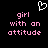 Pixelated icon with pink text 'girl with an attitude' and a white heart symbol on black background.