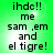 Green background with black text reading 'ihde!! me sam ,em and el tigre!' in four identical arranged in a