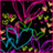 Animated icon with neon-colored hearts and floral patterns on a black background, featuring pink, blue, green, and yellow elements.