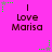 A bright pink background displays three repeated 'Love Marisa' text blocks with green and gray star-shaped pixel animations in the corners.