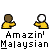 Pixelated buddy icon set with yellow-shirted figures, white and brown heads, and text reading 'Amazin' Malaysian' beneath each variant.
