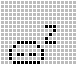 Two pixelated black-and-white icons on a background, each depicting a stylized figure with a rounded head and blocky body, one with a small square above the head