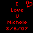Red pixelated text and symbols on black background, with heart symbol replacing 'U' in 'I Love U' and date '8/6/07' below 'Michele'.
