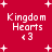 Red background with white text 'Kingdom Hearts' and '<3', surrounded by small plus signs in various positions.
